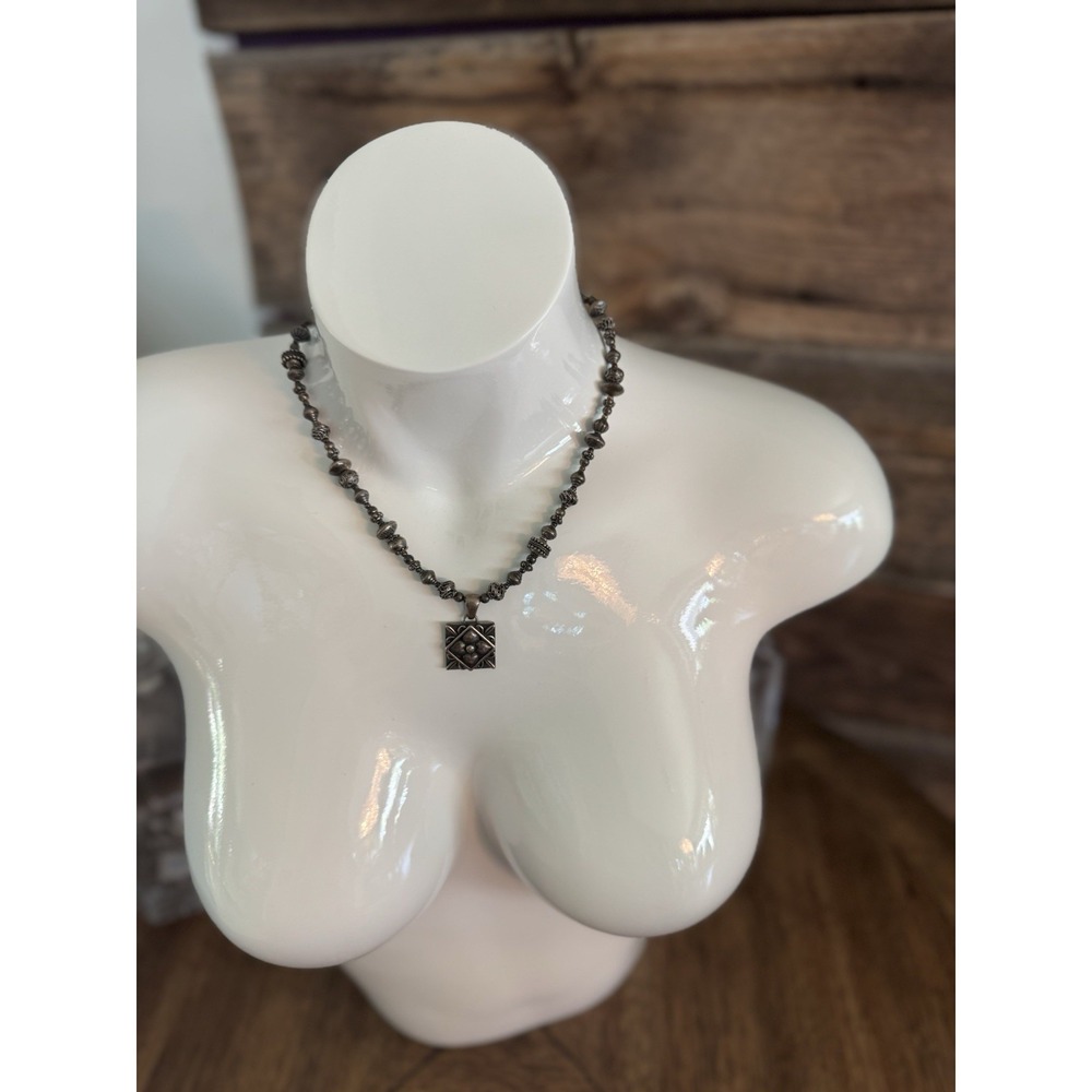 TRES‎ JOLIE Vintage 925 Sterling Silver Row Beaded Floral Chain Necklace Adjusts